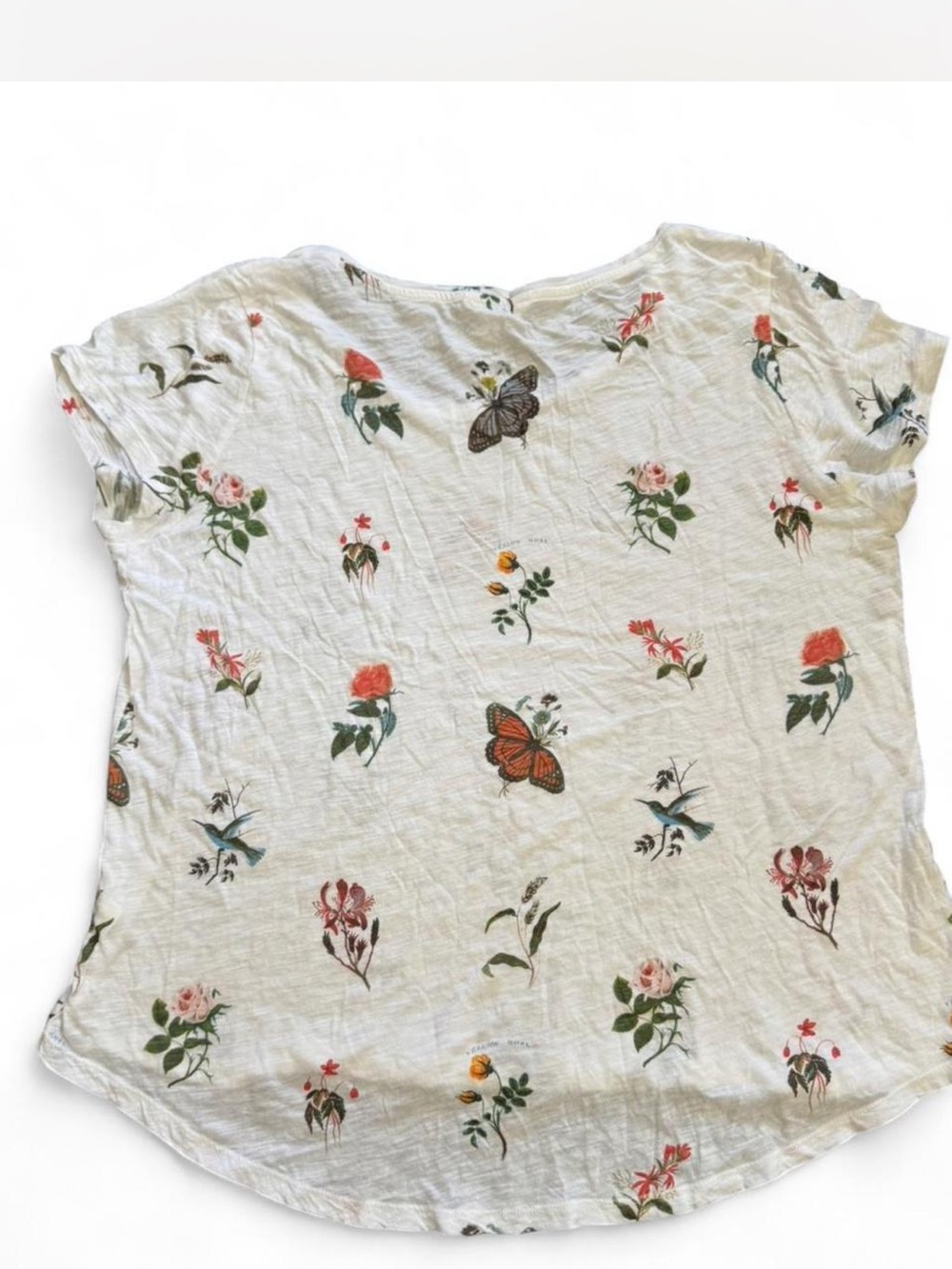 Lucky Brand White Short Sleeve Tee with Floral & Butterfly Print - Picture 6 of 6